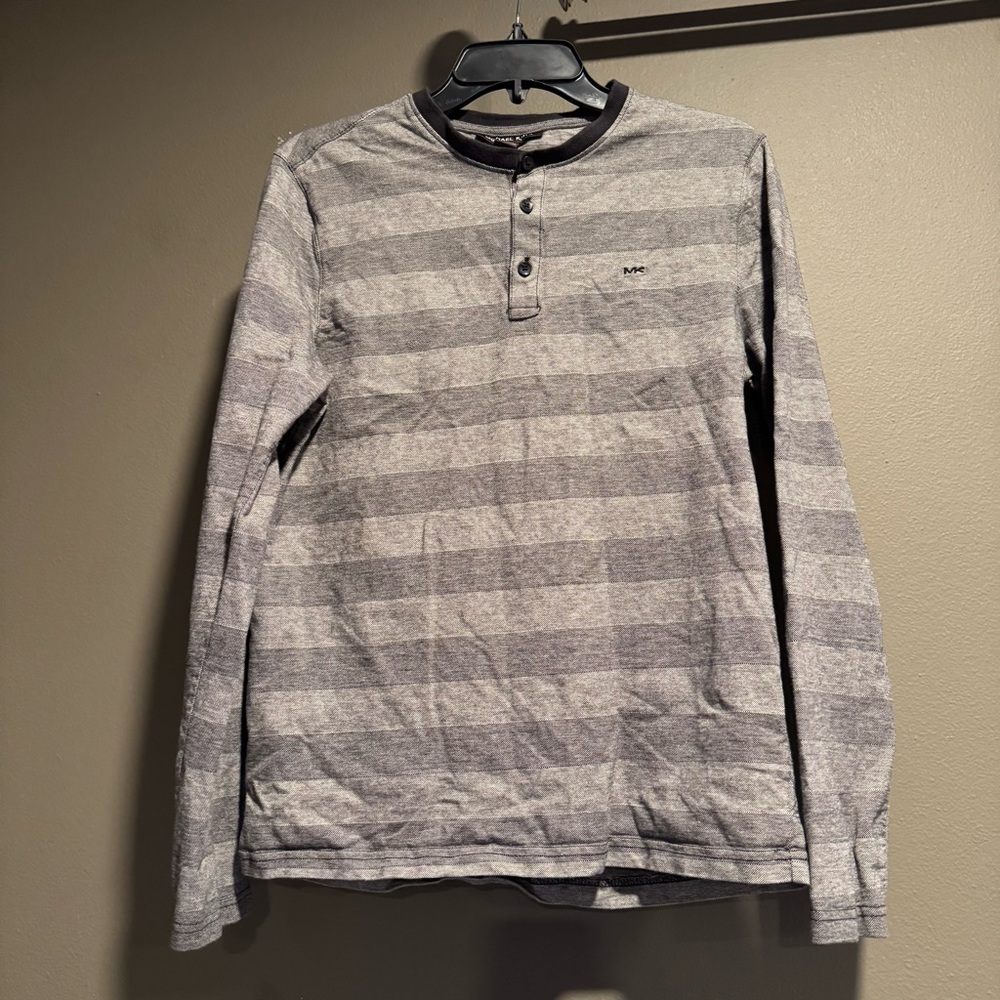 Michael Kors Long Sleeves 100% Cotton Striped Henle Shirt Size Medium